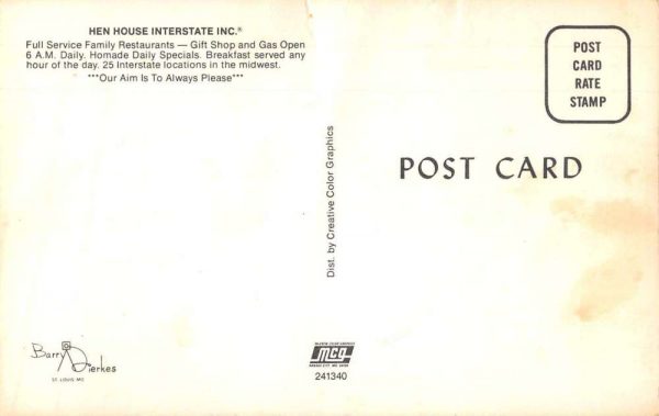Hen House Interstate Restaurants Interior Exterior Advertising Postcard J81258 - Image 2