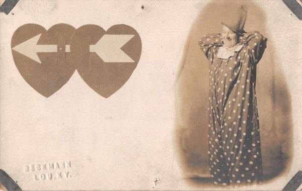 Kentucky Clown Costume Hearts with Arrow Real Photo Antique Postcard J81300