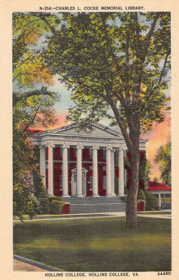 Hollins College Virginia Memorial Library Street View Antique Postcard K107632