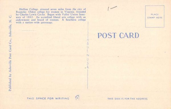 Hollins College Virginia Memorial Library Street View Antique Postcard K107632 - Image 2