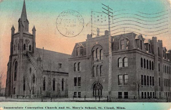 St Cloud Minnesota St Marys School Immaculate Church Antique Postcard K107637