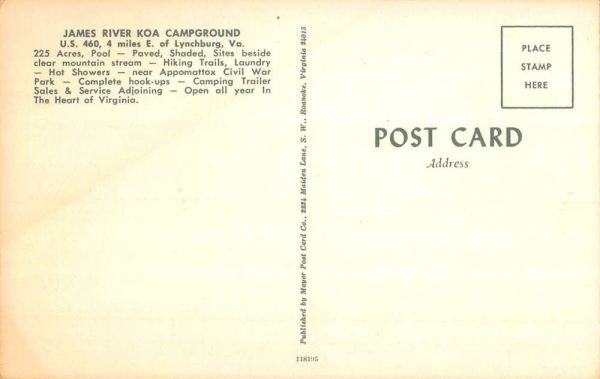 Lynchburg Virginia James River KOA Campground Vintage Postcard K107694 - Image 2