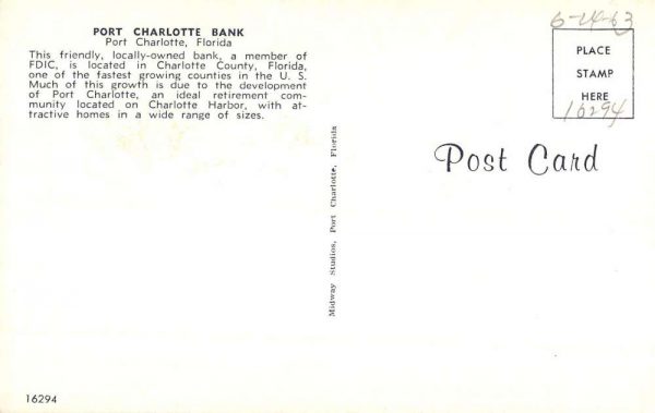 Port Charlotte Florida Bank Street View Vintage Postcard K107713 - Image 2
