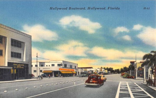 Hollywood Florida Boulevard Street View Antique Postcard K107756