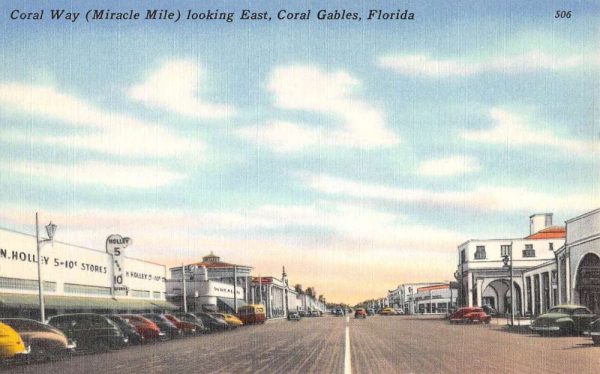 Coral Gables Florida Way Looking East Antique Postcard K107757
