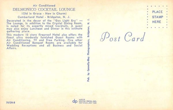 Bridgeton New Jersey Delmonico Cocktail Lounge Vintage Postcard K107847 - Image 2