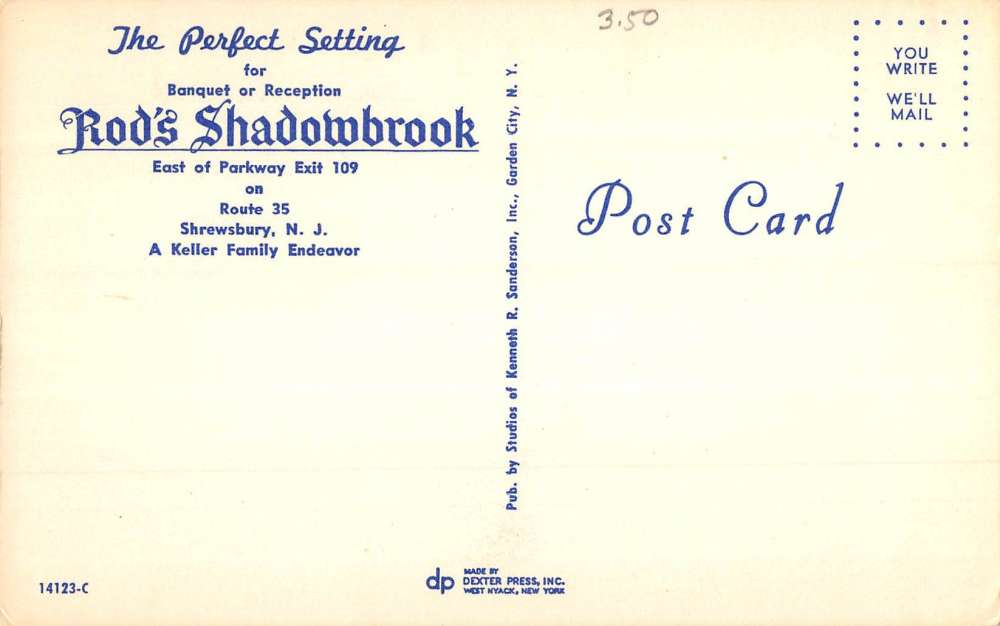 Shrewsbury New Jersey Rods Shadowbrook Interior Vintage Postcard K107949 - Image 2