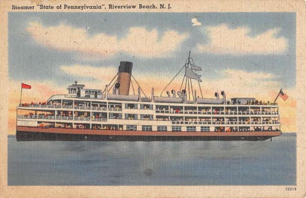 Riverview Beach New Jersey State Of Pennsylvania Steamer Ship Postcard K107962