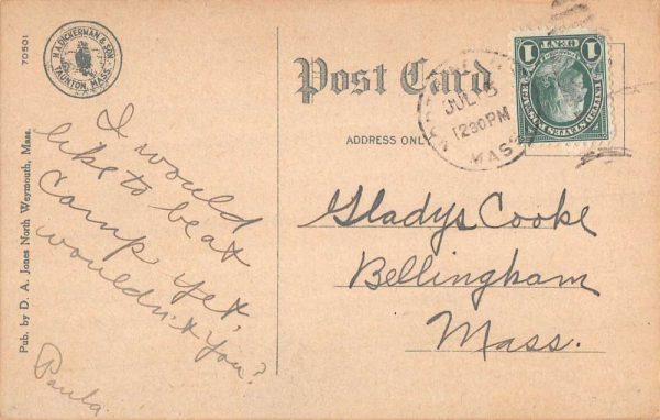 North Weymouth Massachusetts Great Hill Beach Antique Postcard K108007 - Image 2