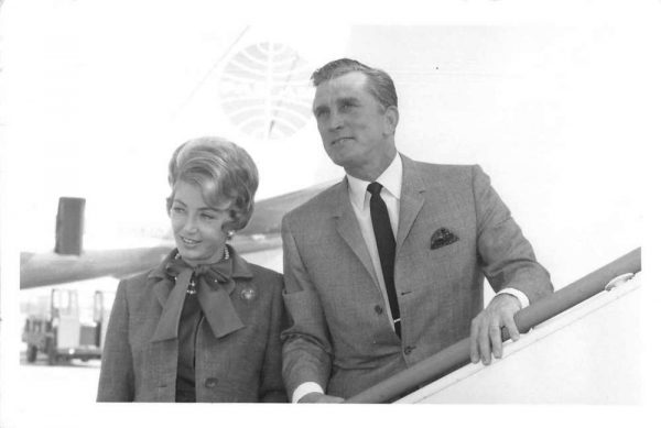 Kirk Douglas and wife boarding Pan Am airplane real photo pc Z50954