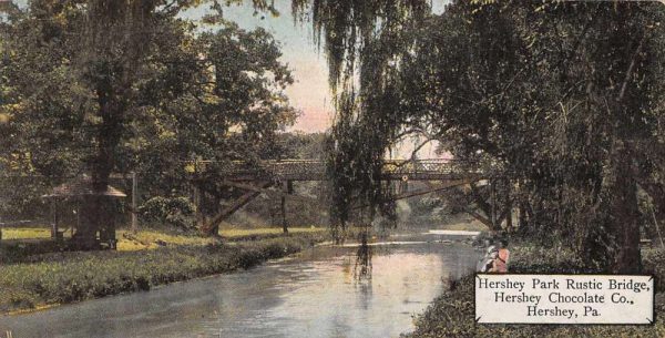Hershey Pennsylvania scenic view Hershey Park rustic bridge antique pc Z50959