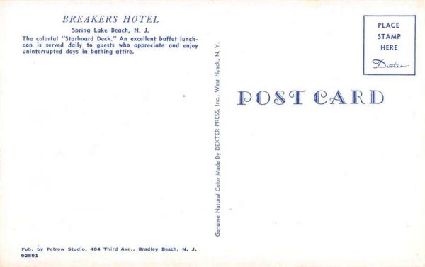 Spring Lake Beach New Jersey Starboard Deck at Breakers Hotel vintage pc Z50974 - Image 2