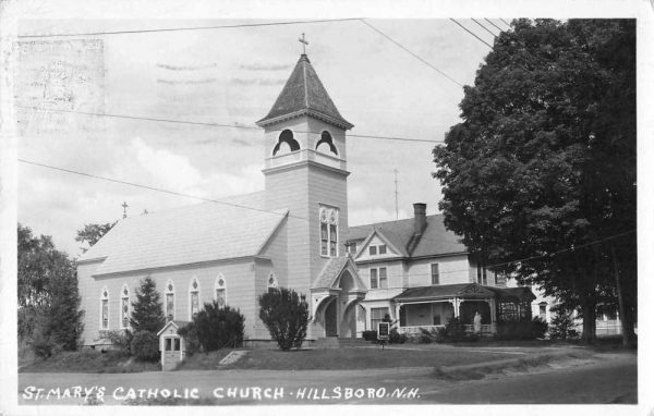 Hillsboro New Hampshire view of St Mary's Catholic Church real photo pc Z50981