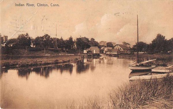 Clinton Connecticut view of boats on Indian River antique pc Z50985