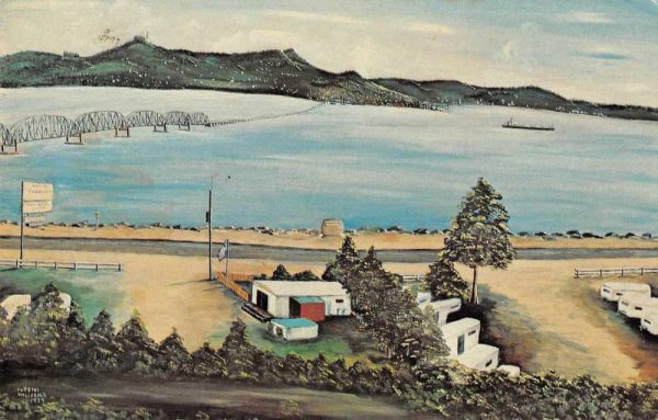 Chinook Washington Mauch's Sundown R.V. Park bridge river vintage pc Z50986