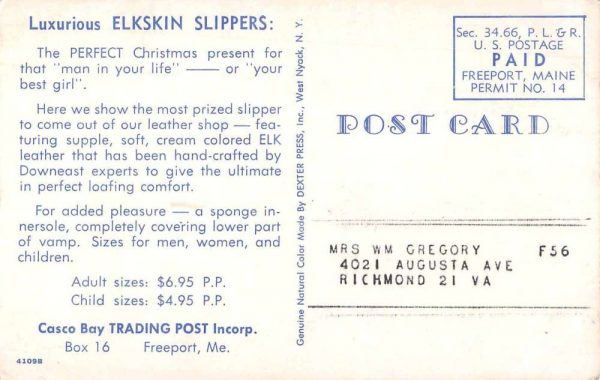 Freeport Maine elksin slippers Casco Bay Trading Post vintage pc Z50989 - Image 2