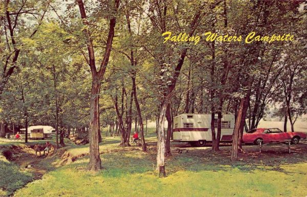 Falling Waters West Virginia view of Falling Waters Campsite vintage pc Z51001