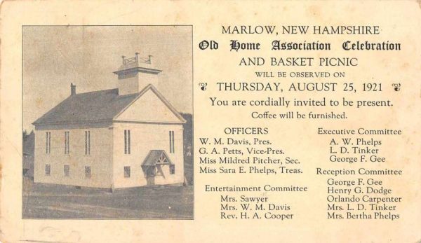 Marlow New Hampshire invitation Old Home Assoc Celebration antique pc Z51011