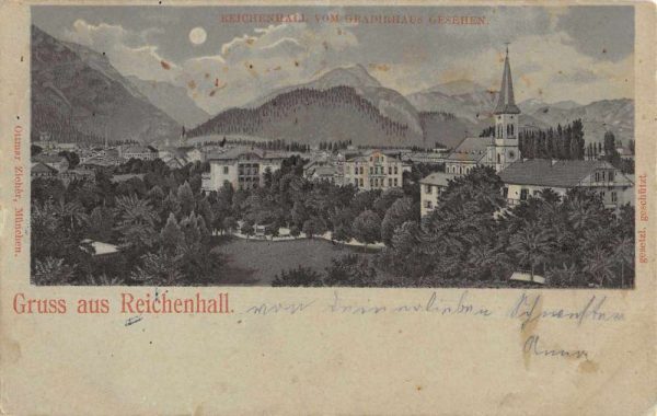 Reichenhall Upper Bavaria Germany Grus aus night scene in town antique pc Z51028