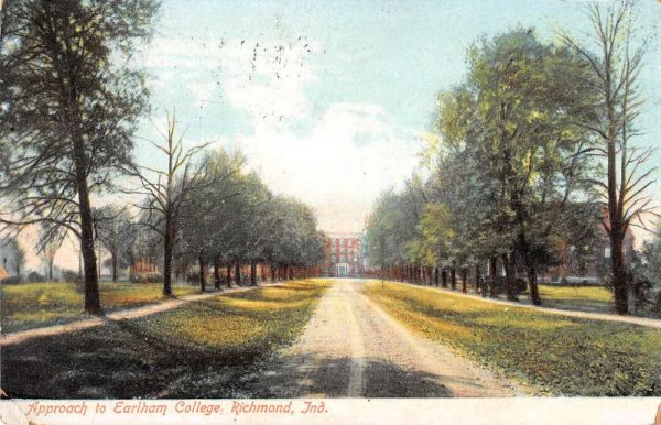 Richmond Indiana birds eye view approach to Earlham College antique pc Z51205