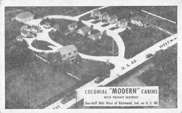 Richmond Indiana aerial view Colonial "Modern" Cabins antique pc Z51206