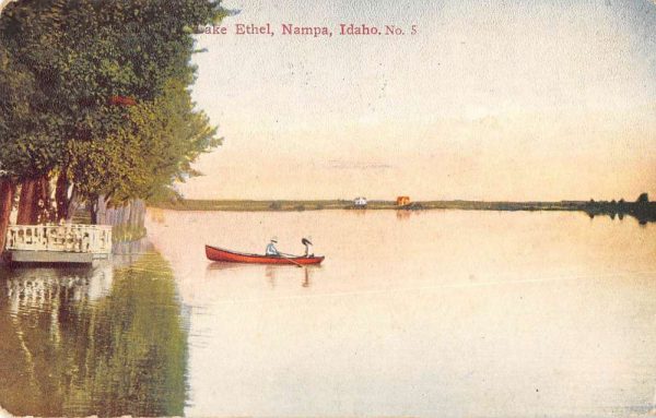Nampa Idaho scenic birds eye view boat pier on Lake Ethel antique pc Z51222
