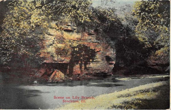Stockton Illinois scenic view on Lily Branch from river bank antique pc Z51287