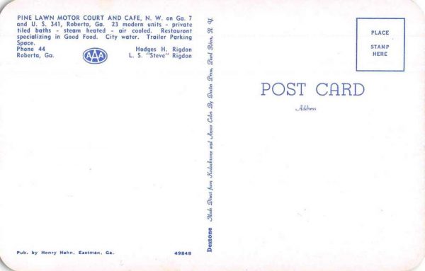 Roberta Georgia Pine Lawn Motor Court Vintage Postcard JA4741668 - Image 2
