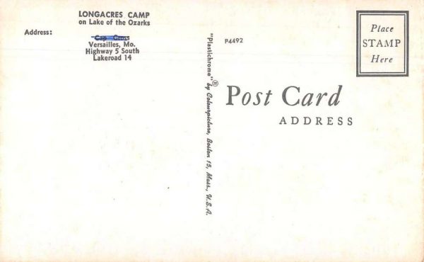 Versailles Missouri Lake of the Ozarks Longacres Camp Vintage Postcard JA7471897 - Image 2
