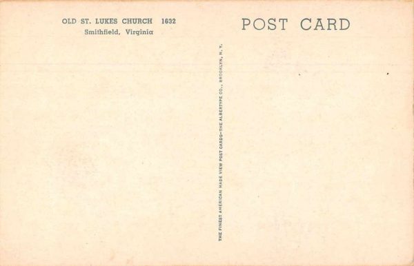 Smithfield Virginia Old St Lukes Church Exterior Vintage Postcard JA7471903 - Image 2
