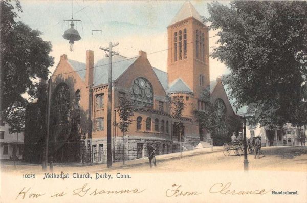 Derby Connecticut horse buggy people Methodist Church antique pc Z51215