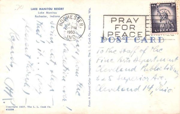 Rochester Indiana boaters on lake Lake Manitou Resort vintage pc Z51291 - Image 2