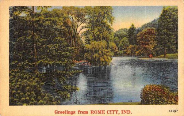 Rome City Indiana Greetings From scenic river view linen antique pc Z51294