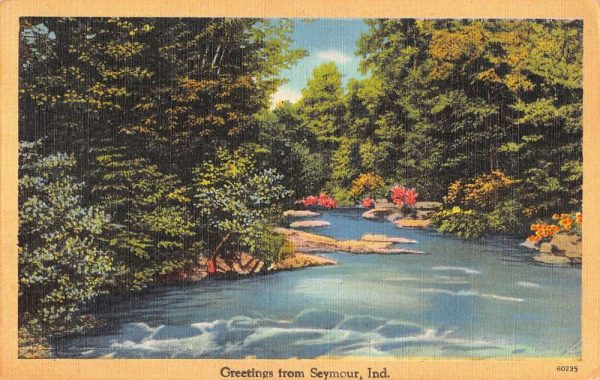 Seymour Indiana Greetings From scenic river view linen antique pc Z51296
