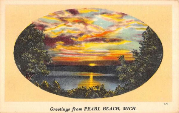 Pearl Beach Michigan Sunset Waterfront Greeting Antique Postcard KA688564