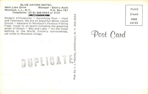 Montauk New York Blue Haven Motel Pool View Vintage Postcard KA688630 - Image 2