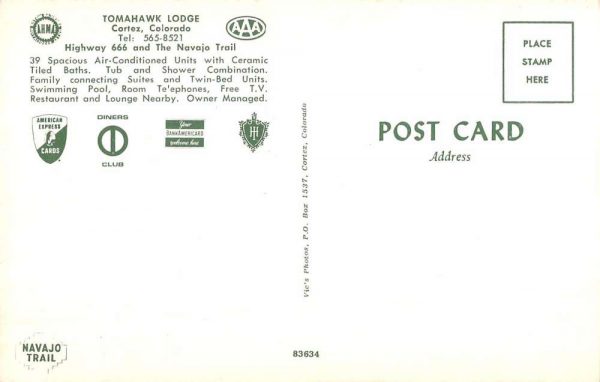 Cortez Colorado Tomahawk Lodge Pool View Vintage Postcard KA688645 - Image 2