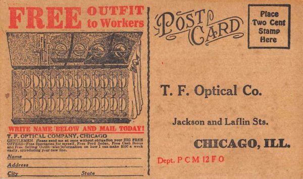 Chicago Illinois TF Optical Co Glasses Ad Vintage Postcard JB627531 - Image 2