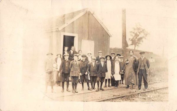 Children at Train Station Real Photo Vintage Postcard JC932551