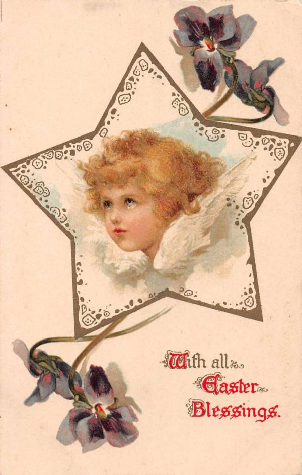 Easter Greetings Cherub Angel with Flowers Vintage Postcard JC932562