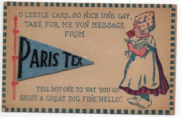 Paris Texas Dutch Greetings Felt Pennant Add on Postcard JC932604