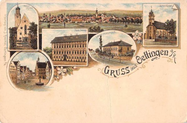 Oettingen Germany Gruss aus Buildings Vintage Postcard JC932614