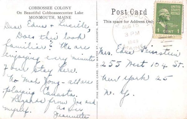 Monmouth Maine Cobbossee Colony Cabins Vintage Postcard JC932680 - Image 2