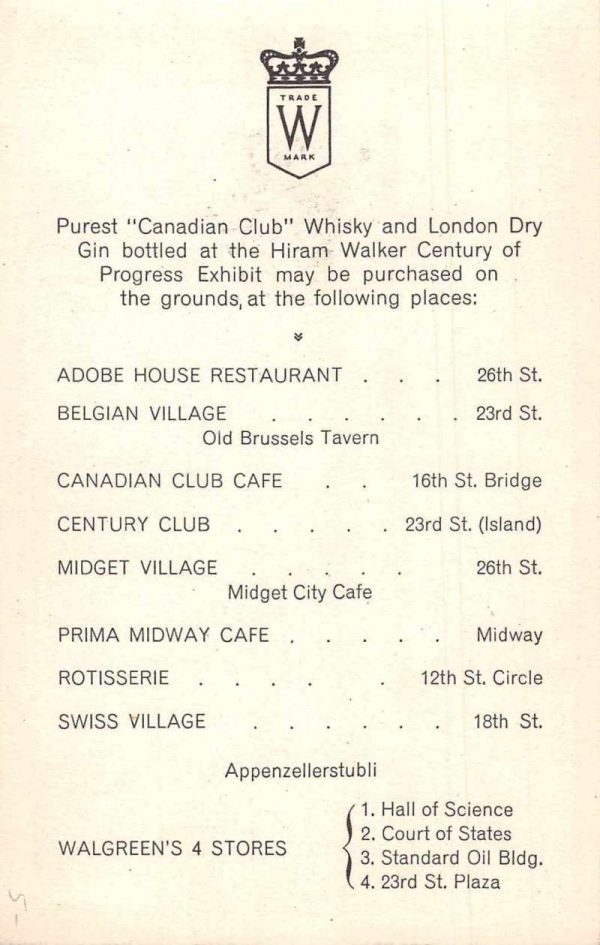 Century of Progress Hiram Walker Exhibit Whiskey Gin Vintage Postcard JC932951 - Image 2