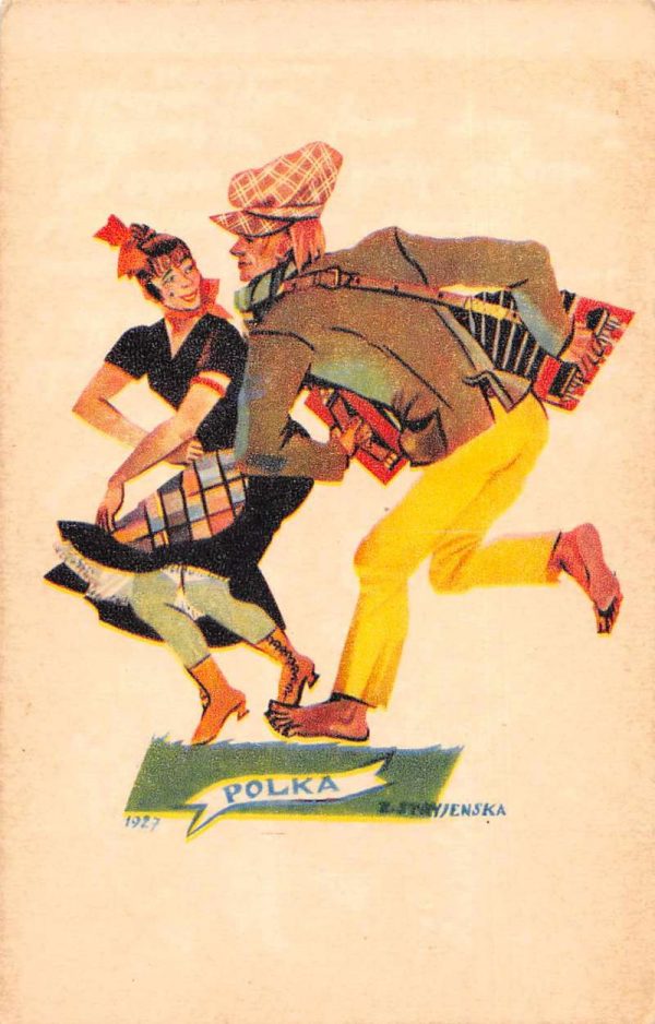 Greetings "Polka" Dancing Accordion Vintage Postcard JE229040
