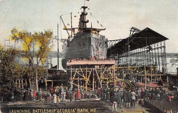 Bath Maine Launching Battleship Georgia Military Navy Postcard JE229135