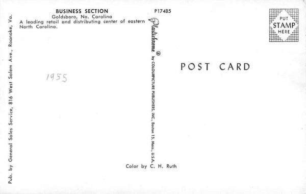 Goldsboro North Carolina Business District Birds Eye View Postcard JE229154 - Image 2