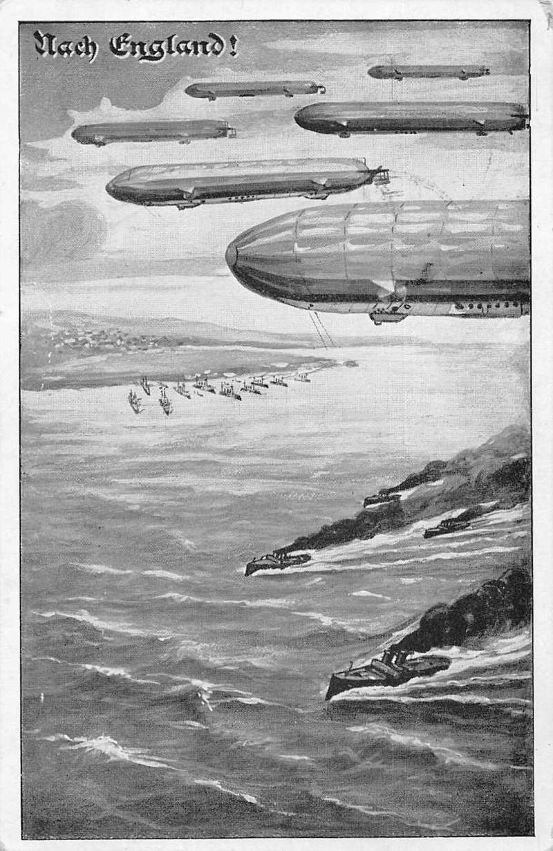 Nach England Germany Military Zeppelins and Battleship Vintage Postcard