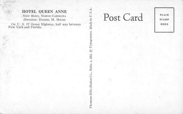 New Bern North Carolina Hotel Queen Anne Horse Carriage Postcard JE229406 - Image 2