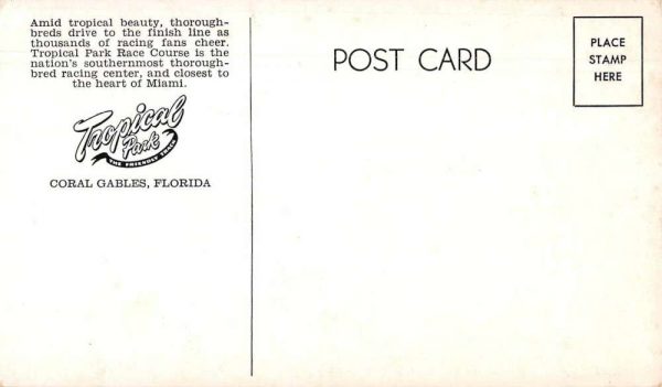Coral Gables Florida Tropical Park Race Track Vintage Postcard JE229435 - Image 2